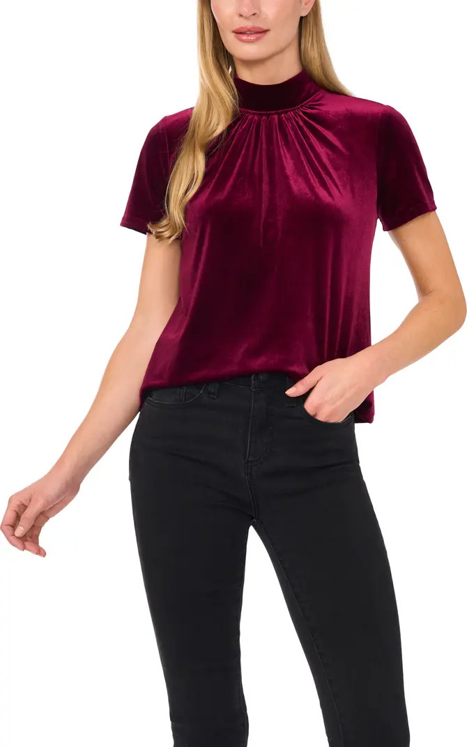 CeCe Mock Neck Cutout Stretch Velvet Top | Nordstrom | Nordstrom