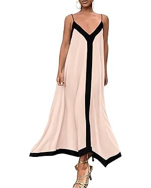 PRETTYGARDEN Women's 2024 Elegant Summer Dress V Neck Spaghetti Strap Flowy Maxi Cocktail Party D... | Amazon (US)