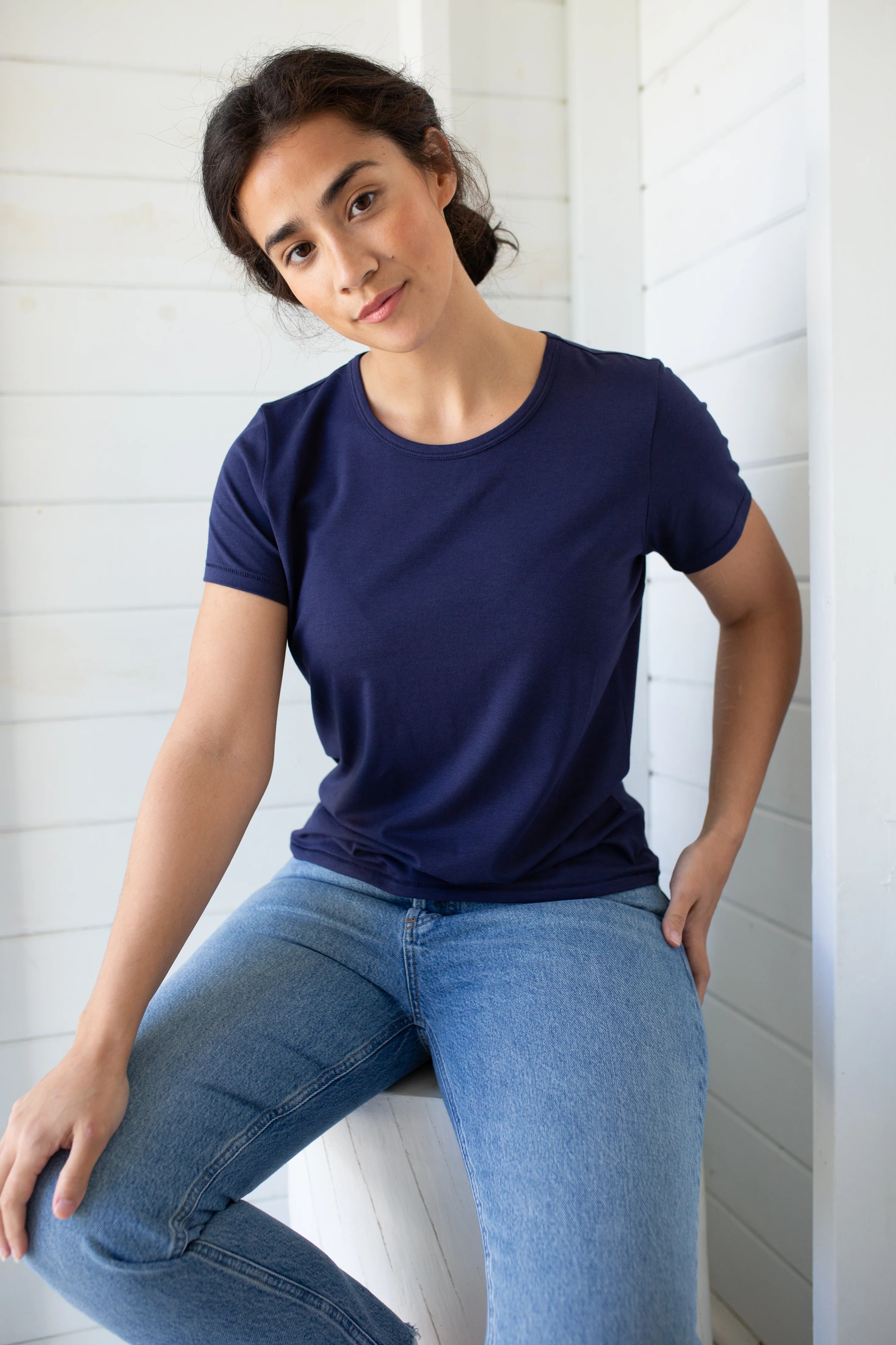 Short Sleeve Fitted Crew Tee - Evening Blue | Marea