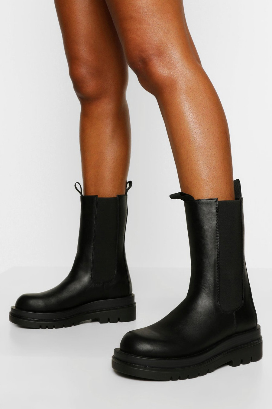 Chunky Cleated Calf High Chelsea Boots | Boohoo.com (US & CA)