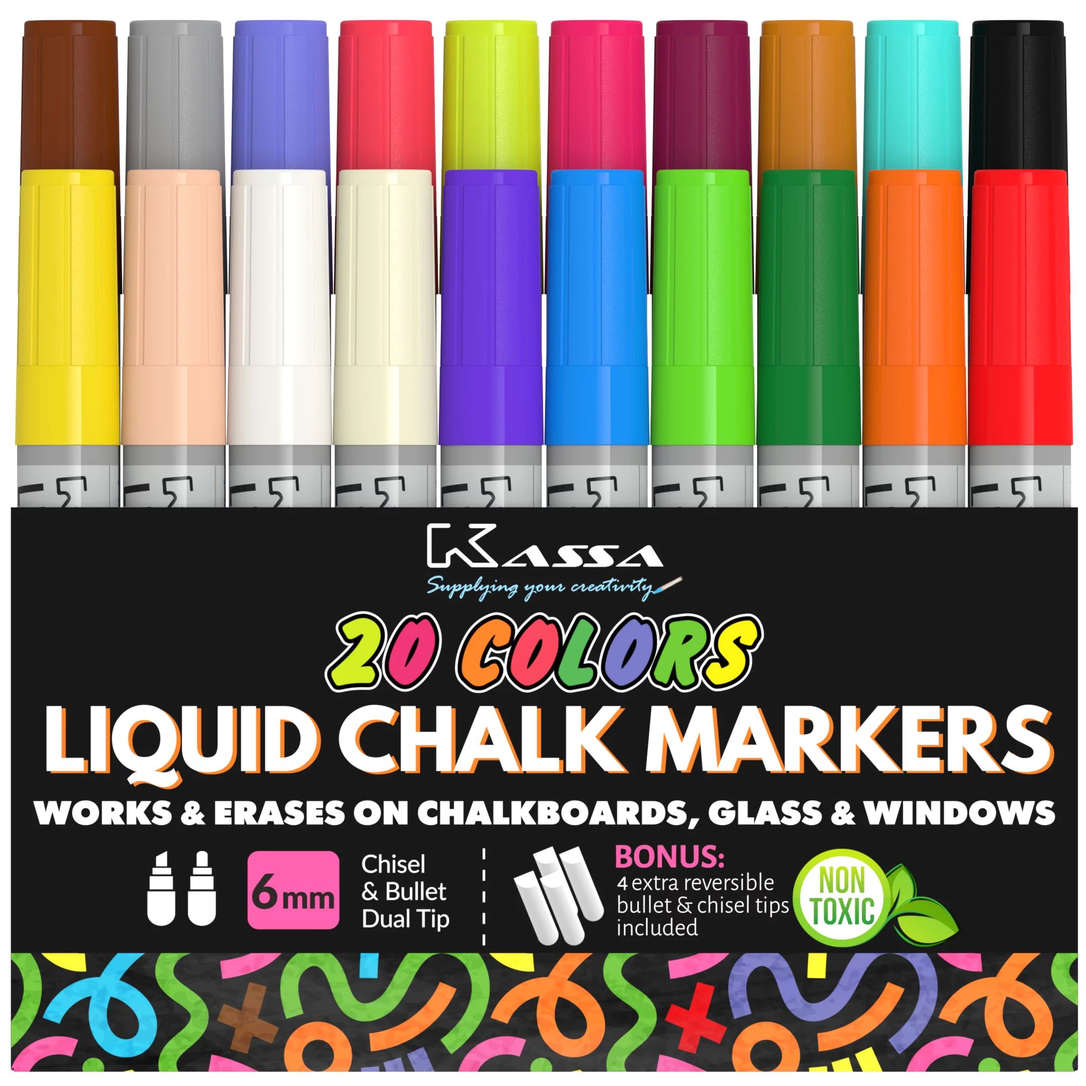 Kassa Liquid Chalk Markers for Blackboards (20 Colors) - Chalkboard Marker Erases on Glass, Windo... | Walmart (US)