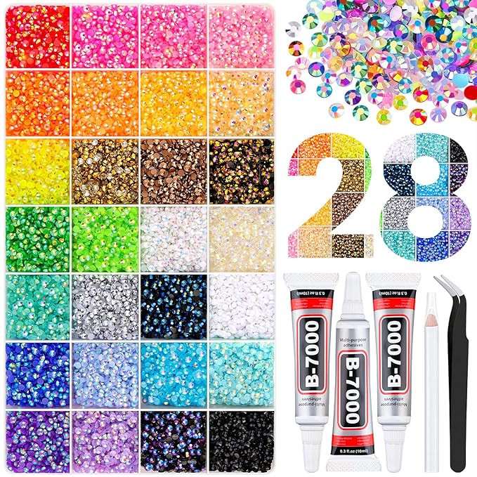 36000Pcs Jelly Rhinestones Bedazzling Kit, Multicolor 3mm Flatback Resin Bedazzler Gems with 3Pcs... | Amazon (US)