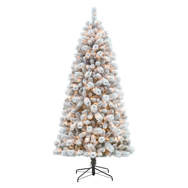 (B35) Pre-Lit Flocked Wilson Pine Christmas Tree, 7.5' | At Home