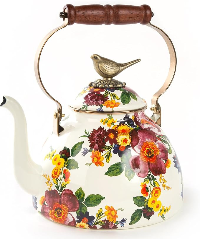 MACKENZIE-CHILDS Enamel Tea Kettle, Cute Kitchen Kettle for Stovetop, 3-Quart Capacity, White Flo... | Amazon (US)