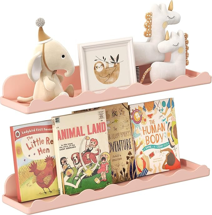 Lifewit Kids Bookshelf 2 Pack, 15" Floating Shelves for Wall Mounted, Pink Nursery Book Toy Hangi... | Amazon (US)