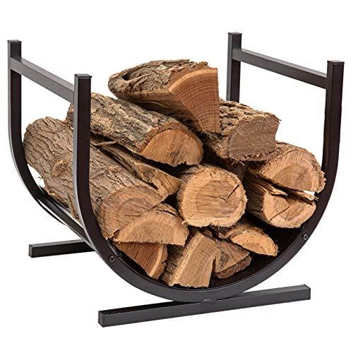 DOEWORKS Small Decorative Indoor/Outdoor Firewood Racks Fireside Log Rack, Black | Amazon (US)