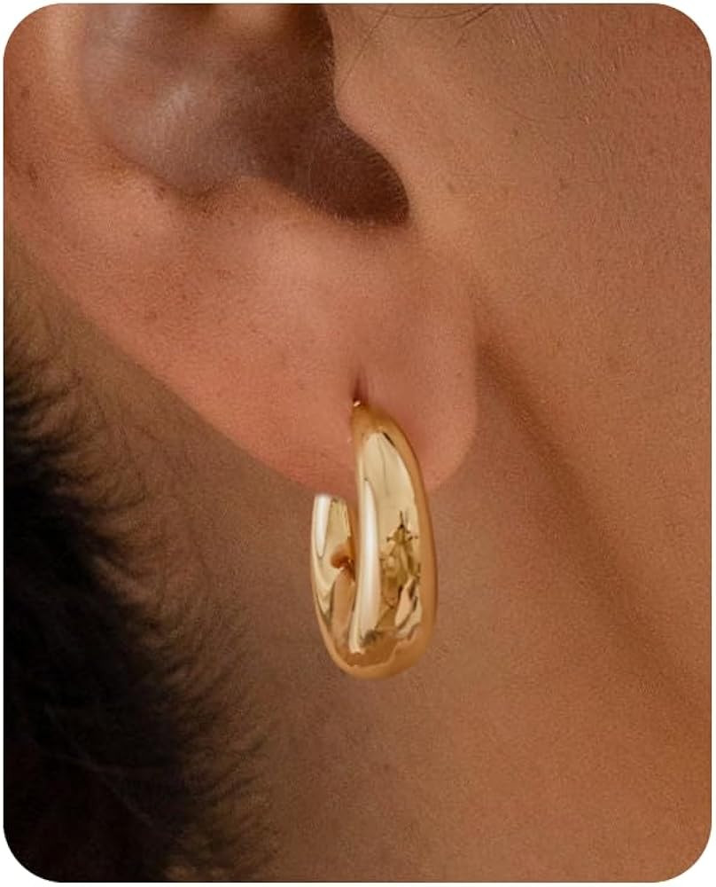 HANLI Gold Hoop Earrings for Women - 14K Gold Plated Chunky Hoop Earring Open Hypoallergenic Earr... | Amazon (CA)