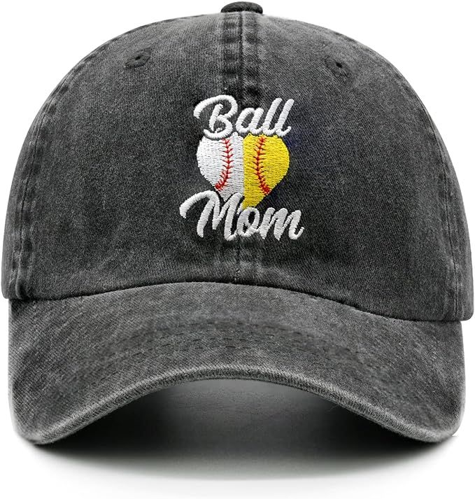 Embroidered Ball Mom Hat for Women, Adjustable Washed Baseball Softball Mama Cap | Amazon (US)