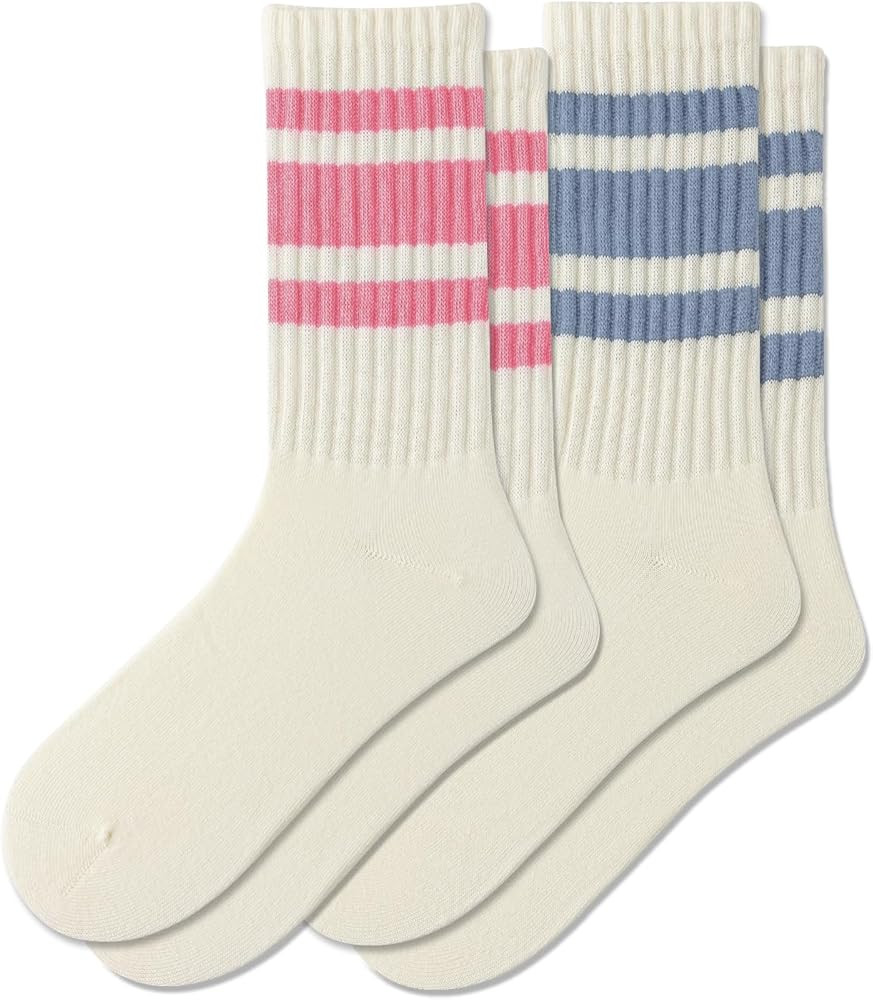 Fszsaa Fun Novelty Retro Striped Crew Socks For Women Sporty Calf Casual Cotton Tube Socks Women | Amazon (US)