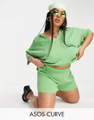 ASOS DESIGN Curve matching knit shorts in green | ASOS (Global)