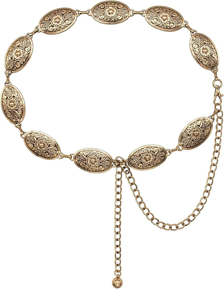 TOPACC Western Metal Concho Belt for Women Cowgirl Chain Belts for Dresses Jeans Country Concert ... | Amazon (US)