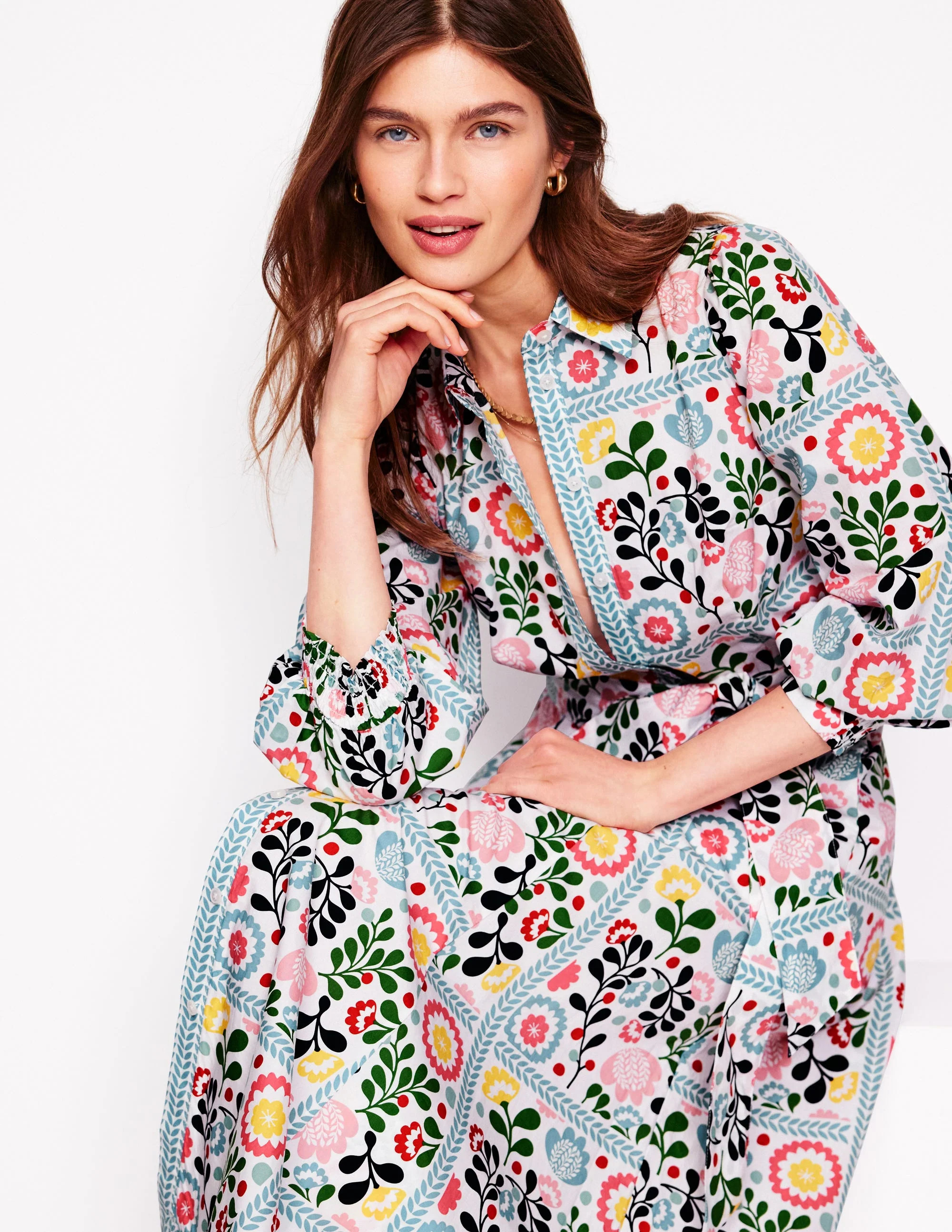 Clara Cotton Shirt Dress-Multi, Walled Garden | Boden (US)