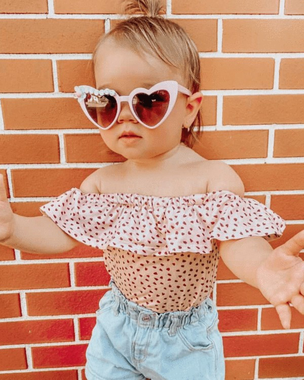 Isla Flutter Sleeve Leotard - Pink Hearts | Bailey's Blossoms