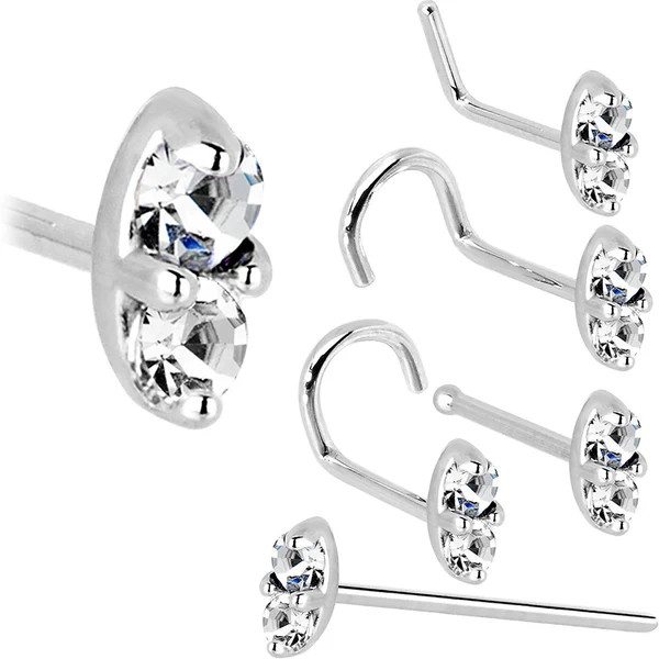 14kt White Gold 1.5mm Genuine Diamond Marquise Nose Ring | Body Candy