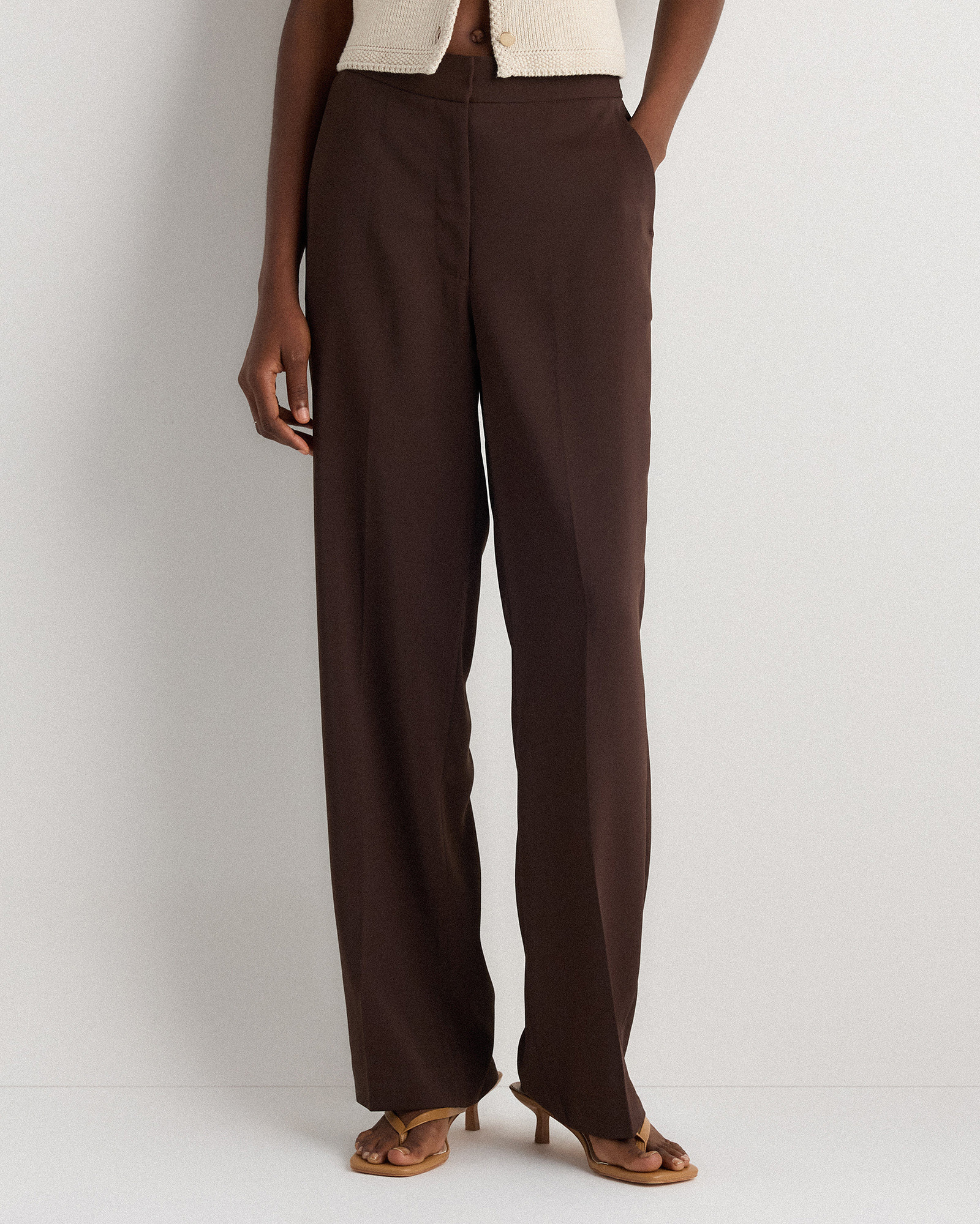 Quince | Women's Stretch Crepe Classic Trouser Pants in Coffee Bean Brown, Size 14, Recycled Polyester | Quince
