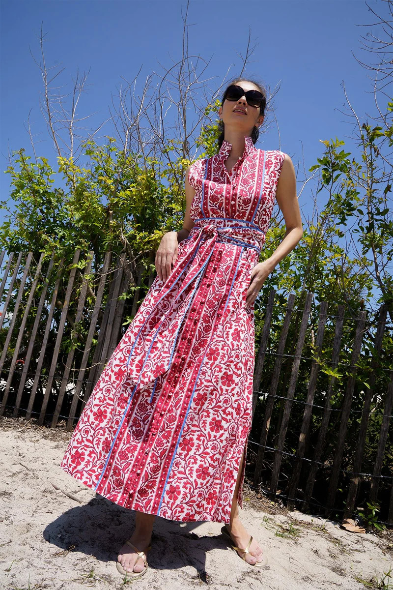 Sleeveless Marrakech Kaftan | Cherry Victorian Frieze | SUE SARTOR