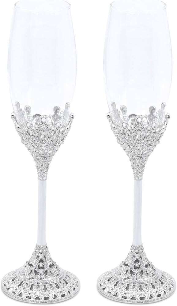 LASODY Crystal Set Champagne Flutes - Wedding Glasses for Bride & Groom - Toasting Cups Gift Sets... | Amazon (US)