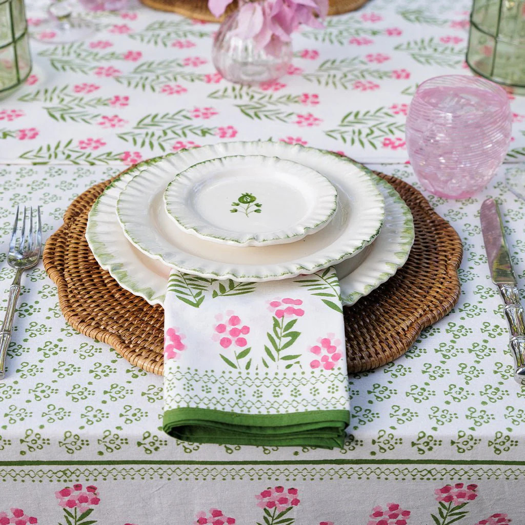 Phlox Pink Napkins | Hand-Block Printed Floral Cotton Napkins | Pomegranate