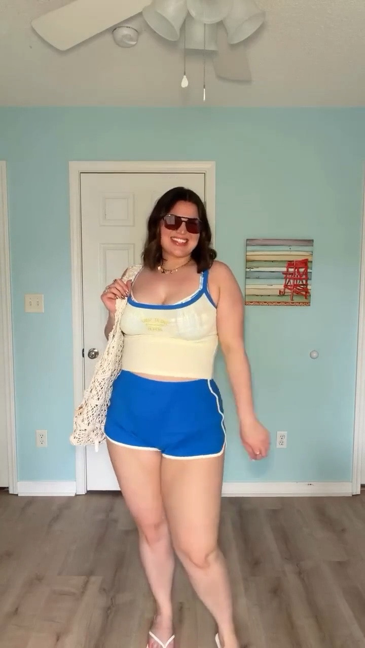Midsize vacation outfit!

Swimsuit - top/bottoms : xl 
shorts + tank - large 
*beach bag from aerie last year

#LTKSwim #LTKMidsize #LTKSeasonal