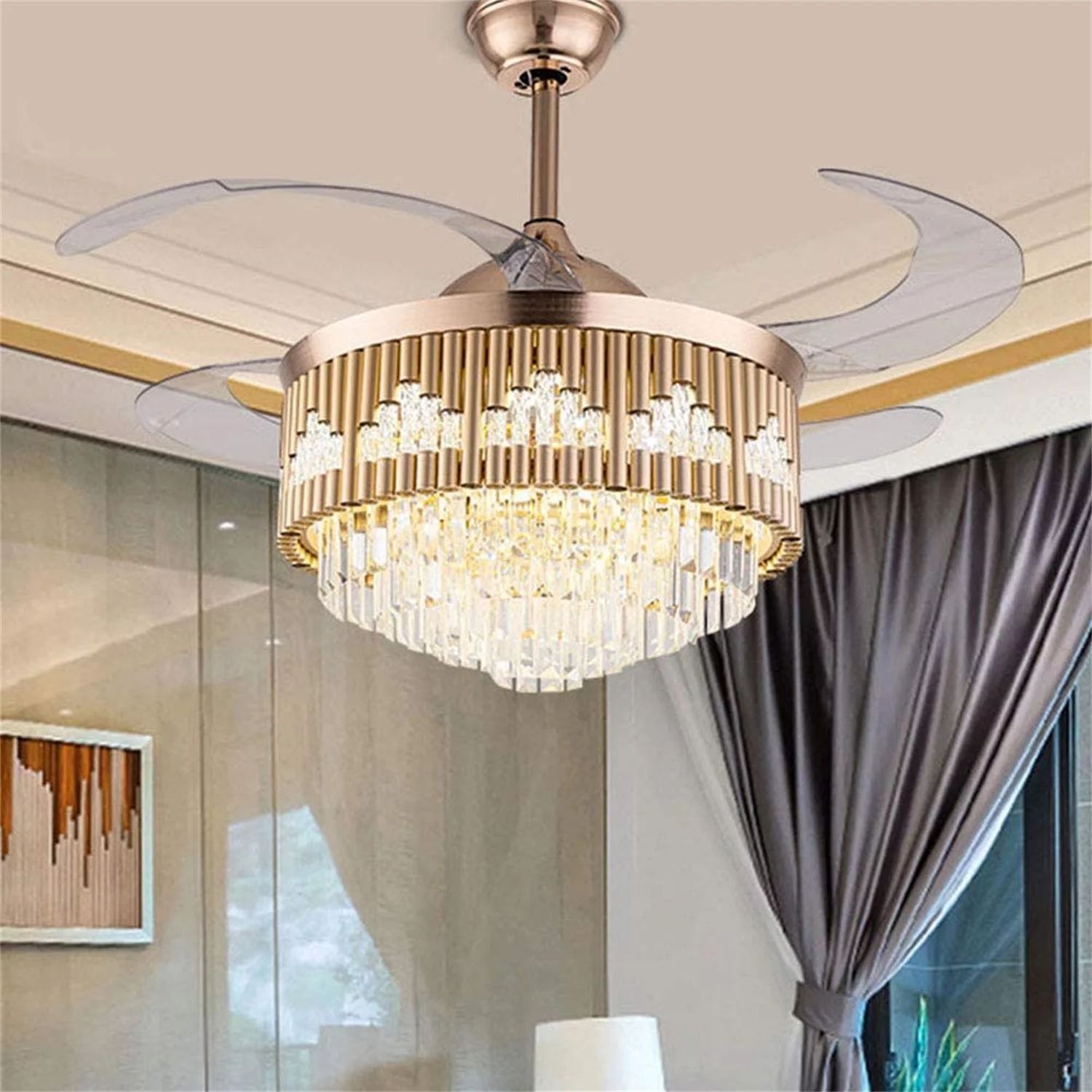 WUZSTAR Luxury Crystal Chandelier Fan Lamp 3-Color Change and 3-Speed Setting Fandelier for Home ... | Walmart (US)