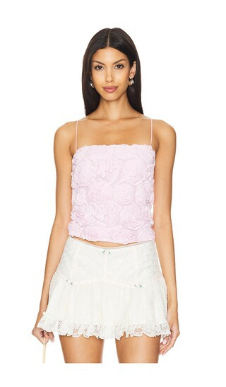 Tanya Top in Rosette Mesh Pink | Revolve Clothing (Global)