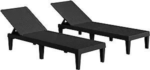 Greesum Outdoor Chaise Lounge Chairs Set of 2 with 5-Position Adjustable Backrest, Waterproof PE ... | Amazon (US)