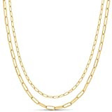 Amazon Essentials 14K Gold Plated Layered 2 Row Chain Necklace, Yellow Gold | Amazon (US)