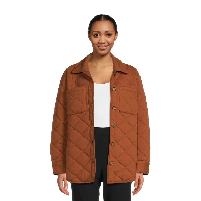 Time and Tru Women's Quilted Jersey Shacket, Sizes XS -XXXL - Walmart.com | Walmart (US)
