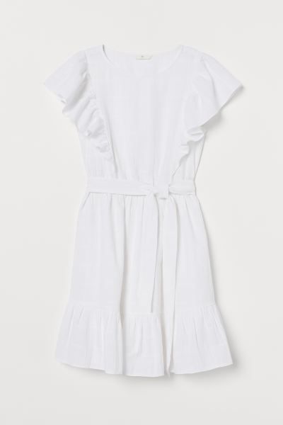 Flounce-trimmed dress - White - Ladies | H&M GB | H&M (UK, MY, IN, SG, PH, TW, HK)