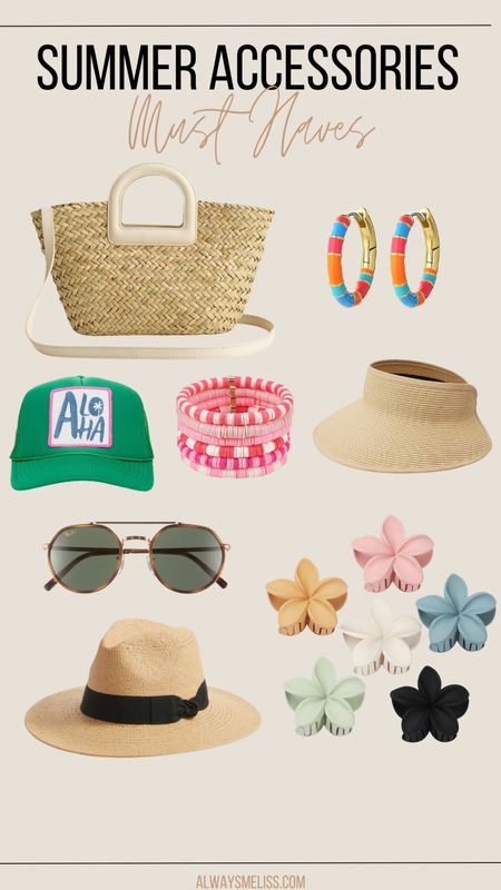 So many super cute accessories for summer! Love the bag and white/cream handle. Bright colored earrings are so fun. Hair claw clips are an Amazon find!

Summer Accessories 
Sunglasses 
Sun Hat

#LTKItBag #LTKSeasonal #LTKStyleTip