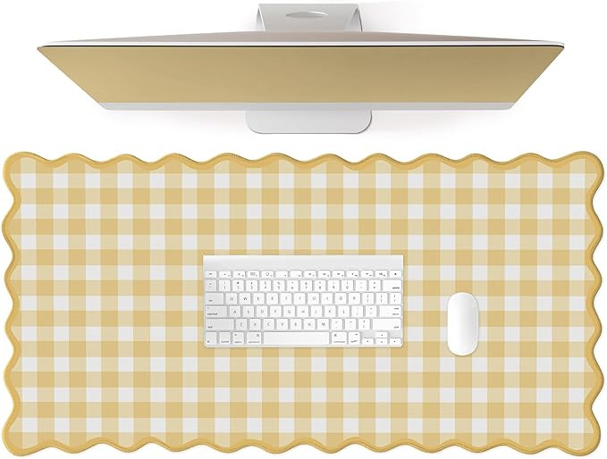 Scalloped‌ Checkered Gingham Desk Mat Cute Yellow Pastel Large Mouse Pad Kawaii Cottagecore ‌... | Amazon (US)
