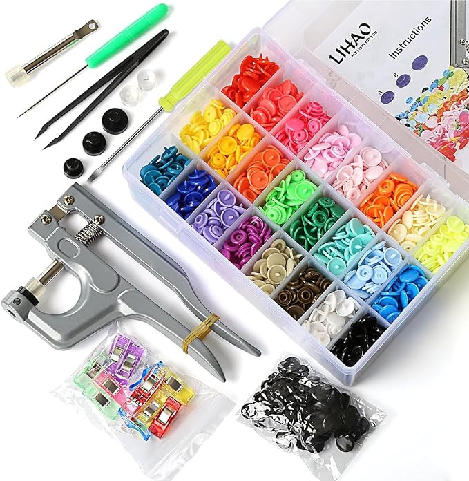 LIHAO Snaps and Snap Pliers Set, 375 Sets T5 Plastic Buttons for Sewing and Crafting | Amazon (US)