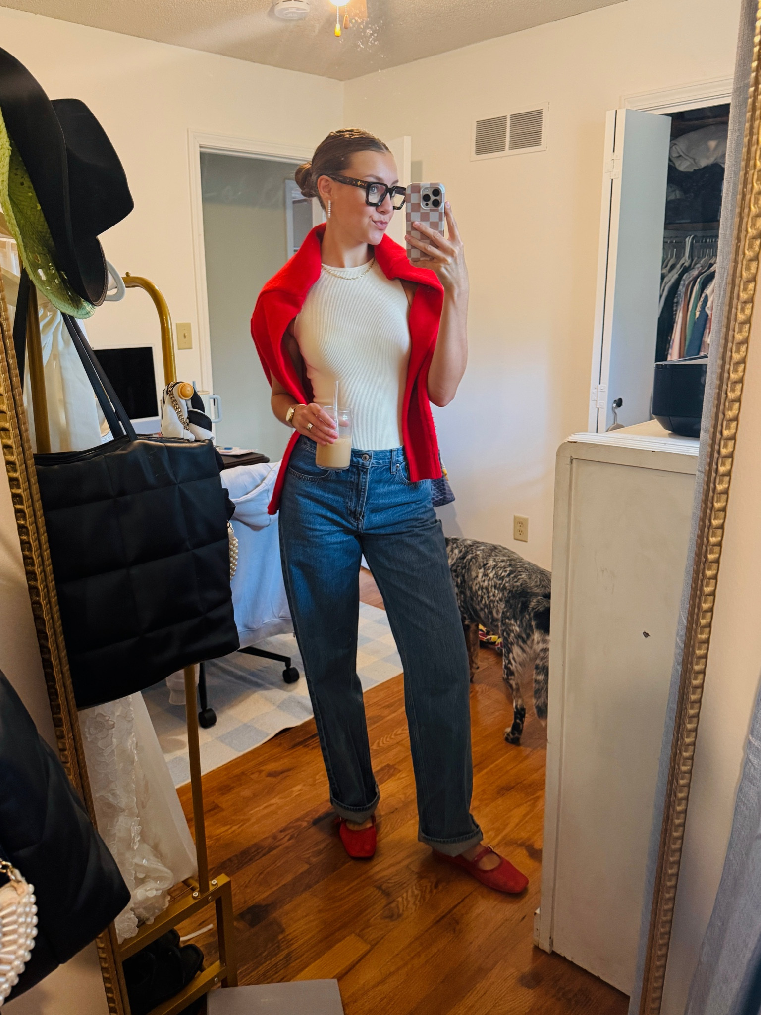 Loving these pops of red for end of summer and into fall🤭🌞🍂 Work from home outfit, fall outfit, fall outfit inspo, Mary Jane flats, Abercrombie jeans.

#LTKSeasonal #LTKfindsunder50 #LTKworkwear