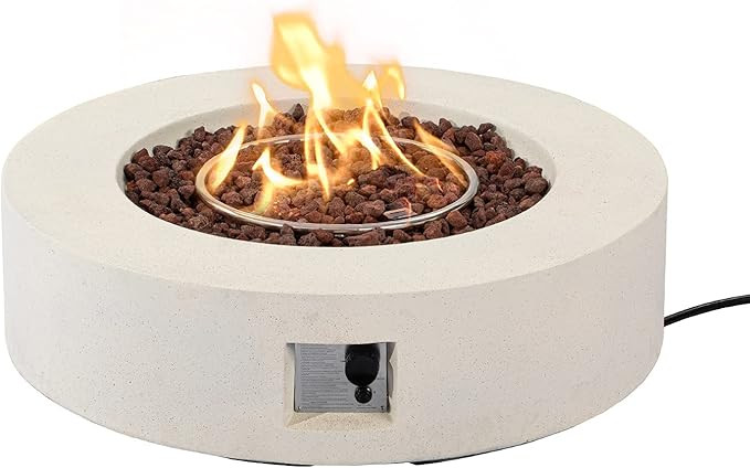 SUNBURY Outdoor 42 Inch Propane Fire Pit Table, 50,000 BTU Cream Patio Gas Fire Table w Lava Rock... | Amazon (US)