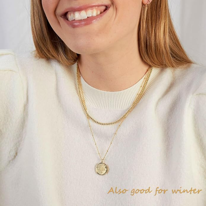 14K Gold Plated Chain Choker Necklace for Women 16’’ Layering Jewelry | 3MM/5MM Herringbone /... | Amazon (US)