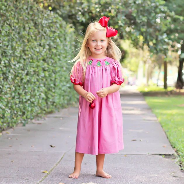 Twinkly Tree Red Smocked Bishop Dress | Classic Whimsy