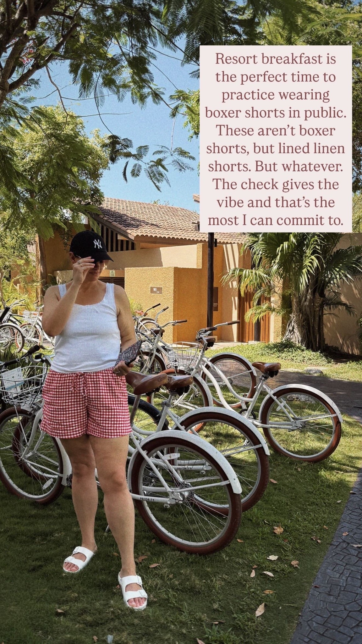 Wearing a large in this tank, but need the medium. The straps are pretty long! I am wearing my regular size L in the shorts  