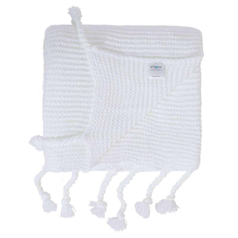 White Rib Knit Fringe Throw Blanket, 50x60 | At Home