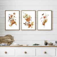Fall Decor. Autumn Prints. Watercolor Botanical Print Set Of 3. Art. Floral Farmhouse Art | Etsy (US)