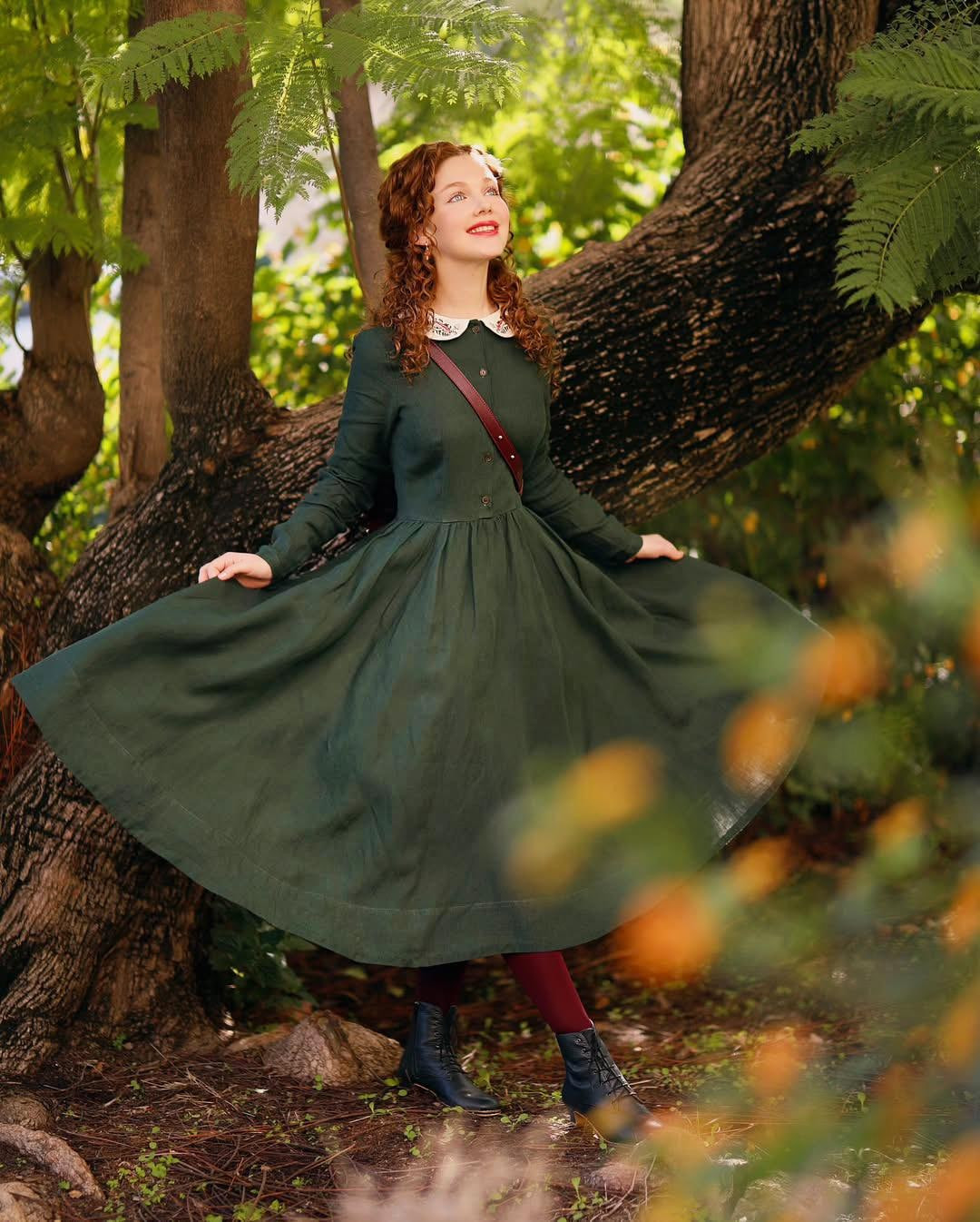 GREEN OCCASION DRESS | Retro Style Dress With Collar, Romantic Prairie Dress, Regency Dress,sprin... | Etsy (US)