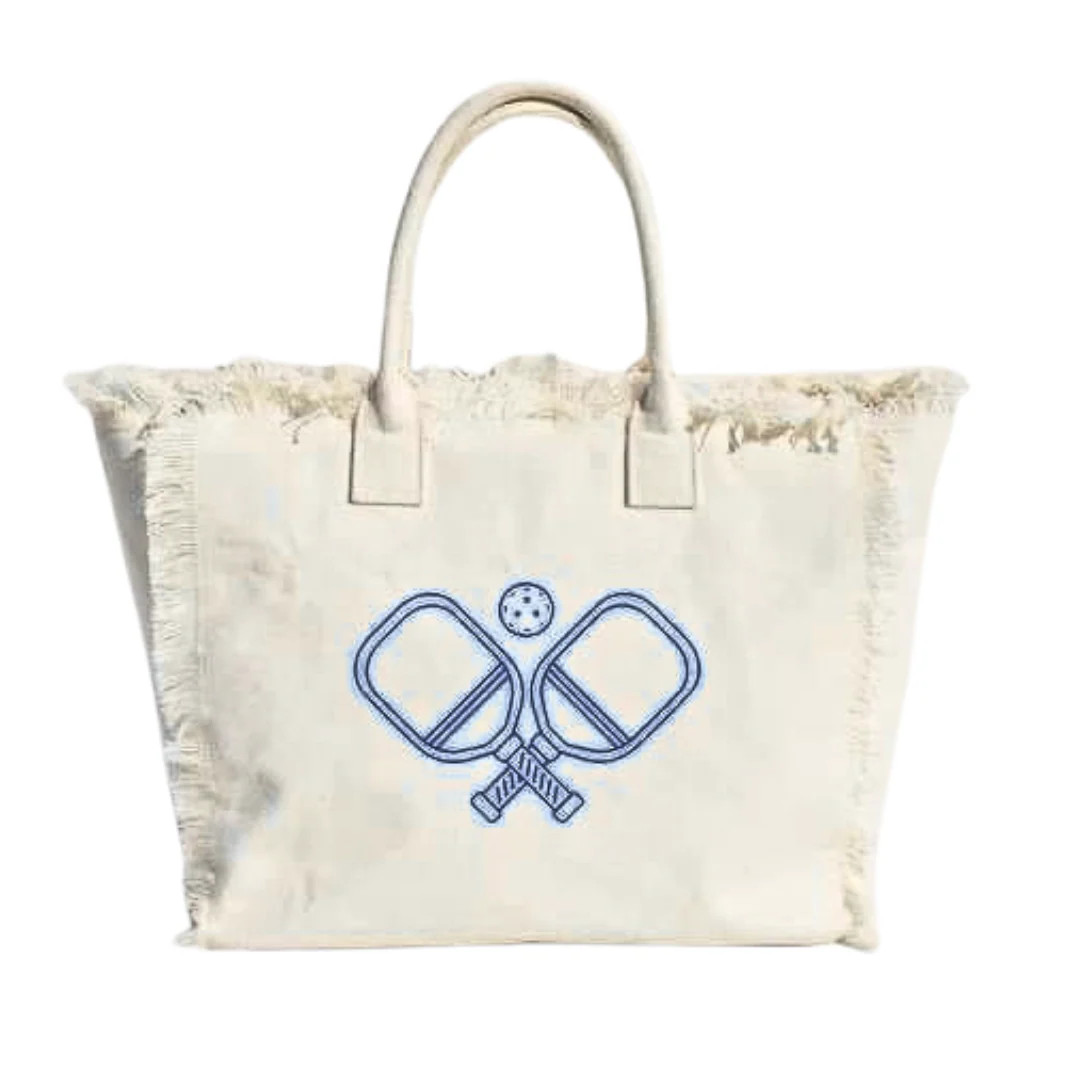 Hamptons Fringe Tote - Navy Blue | Pickleball Prep