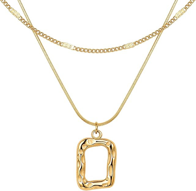 Evabelle Gold Layered Necklace for Women Trendy Jewelry 14K Real Gold Plated Chunky Chain Stackab... | Amazon (US)
