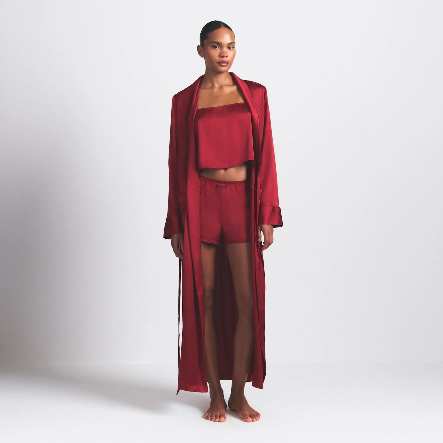 WOVEN SHINE LONG ROBE | BRICK | SKIMS | SKIMS (US)