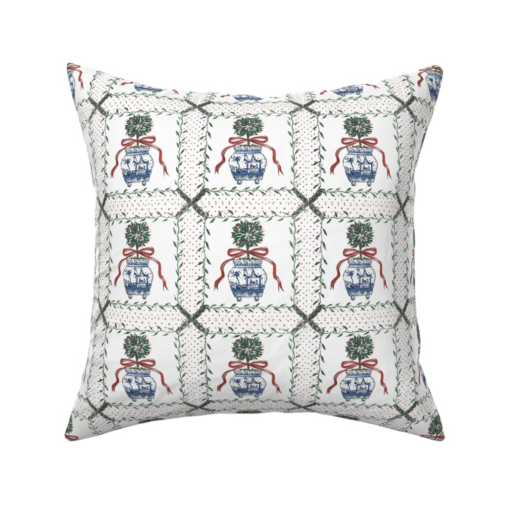 Christmas Chinoiserie Topiary Red Ribbon Throw Pillow | Spoonflower | Spoonflower