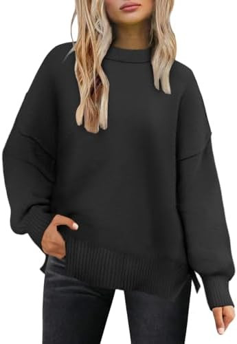 Lylinan Cozy Oversized Sweater for Women Side Slit Knit Pullover Crewneck Top for Fall Winter Out... | Amazon (US)