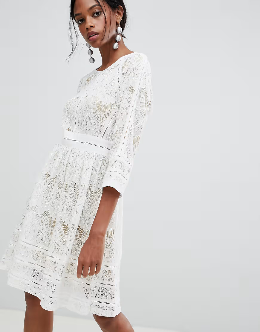 Liquorish Lace Skater Dress-White | ASOS (Global)