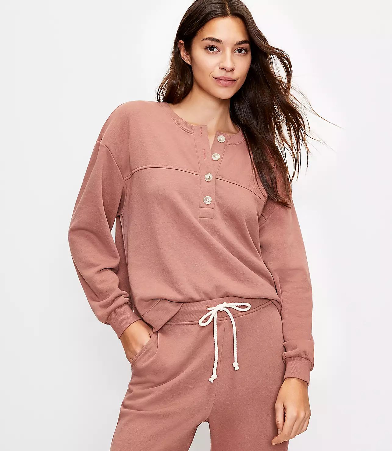 Lou & Grey Cozy Cotton Terry Henley Sweatshirt | LOFT