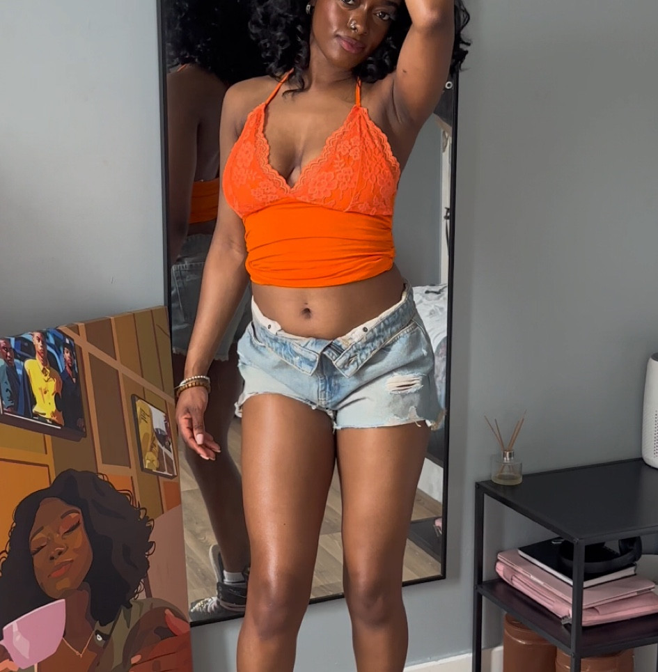Orange Ruched Halter Neck Top