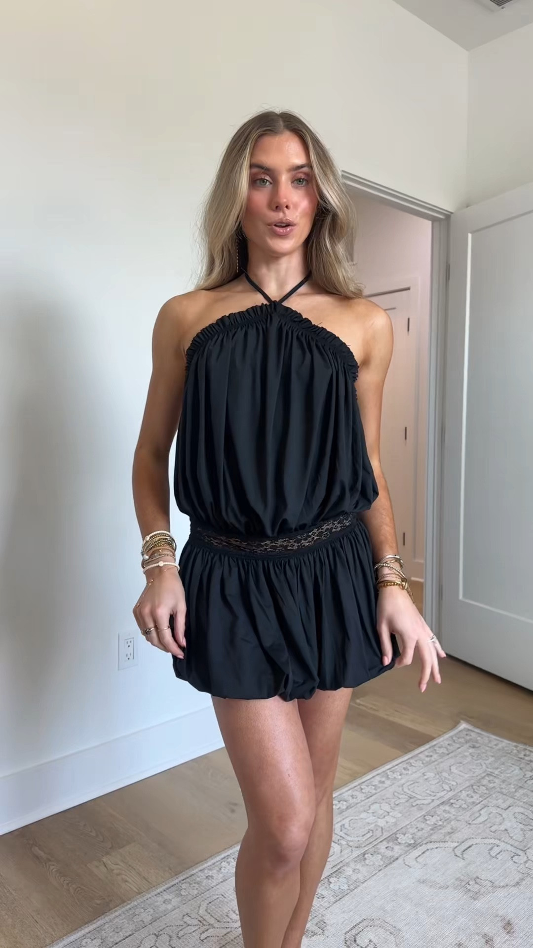 Edikted size small Bring vintage-inspired motion to your celebration ensemble in this bubble-hem minidress that has a halter neck, lacy trim and an alluring open back

#LTKSeasonal #LTKootd #LTKgrwm