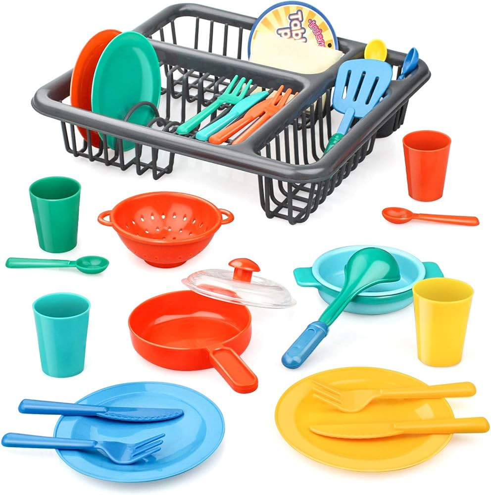 GrowthPic Pretend Play Kitchen Set for Kids, Kitchen Toys Tableware Dishes Playset with Drainer (... | Amazon (US)
